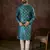 Men turquoise blue silk blend chevron printed straight kurta
