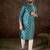 Men turquoise blue silk blend chevron printed straight kurta