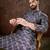 Men violet silk blend chevron printed straight kurta