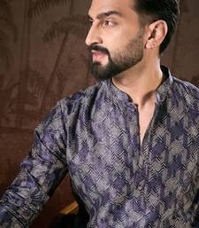 Men violet silk blend chevron printed straight kurta