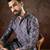 Men violet silk blend chevron printed straight kurta