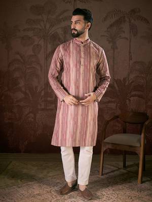 Men mauve silk blend floral printed straight kurta 1