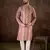 Men mauve silk blend floral printed straight kurta