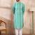 Men green silk blend floral printed straight kurta