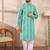 Men green silk blend floral printed straight kurta