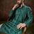 Men turquoise blue silk blend floral printed straight kurta