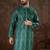 Men turquoise blue silk blend floral printed straight kurta