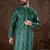 Men turquoise blue silk blend floral printed straight kurta