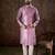 Men lavender silk blend floral printed straight kurta