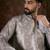 Men grey silk blend floral printed straight kurta