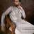 Men grey silk blend floral printed straight kurta