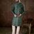 Men sea green silk blend ethnic motifs printed straight kurta