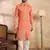 Men peach vartican solid embroidered straight kurta