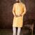 Men yellow silk blend ethnic motifs printed straight kurta