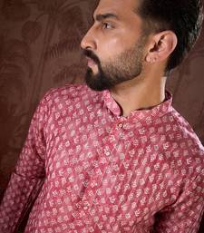 Men pink silk blend ethnic motifs printed straight kurta