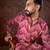 Men magenta silk blend chevron printed straight kurta