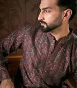 Men purple silk blend ethnic motifs printed straight kurta