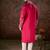 Men pink silk blend solid embroidered straight kurta