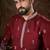 Men maroon silk blend solid embroidered straight kurta