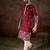 Men maroon silk blend solid embroidered straight kurta