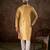 Men yellow silk blend floral printed straight kurta