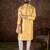 Men yellow silk blend floral printed straight kurta