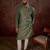 Men green silk blend ethnic motifs printed straight kurta