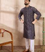 Men violet silk blend ethnic motifs printed straight kurta