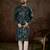 Men blue silk blend floral printed straight kurta