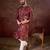 Men maroon silk blend floral printed straight kurta