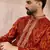 Men orange silk blend chevron printed straight kurta