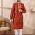 Men orange silk blend chevron printed straight kurta