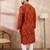 Men orange silk blend chevron printed straight kurta
