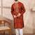 Men orange silk blend chevron printed straight kurta