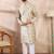 Men green silk blend floral printed straight kurta