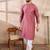 Men pink silk blend floral printed straight kurta