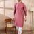 Men pink silk blend floral printed straight kurta
