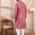 Men pink silk blend floral printed straight kurta