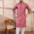 Men pink silk blend floral printed straight kurta