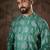 Men teal silk blend floral printed straight kurta