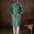 Men teal silk blend floral printed straight kurta