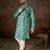 Men teal silk blend floral printed straight kurta