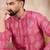 Men pink silk blend floral printed straight kurta