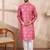 Men pink silk blend floral printed straight kurta