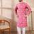 Men pink silk blend floral printed straight kurta