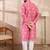 Men pink silk blend floral printed straight kurta