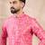 Men pink silk blend ethnic motifs printed straight kurta
