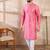 Men pink silk blend ethnic motifs printed straight kurta
