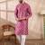 Men pink silk blend abstract printed straight kurta
