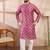 Men pink silk blend abstract printed straight kurta